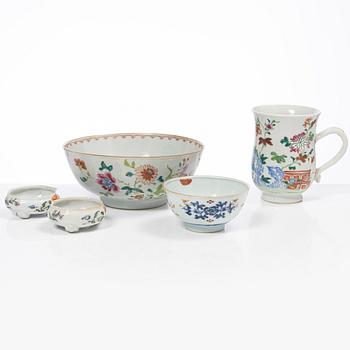 Five pieces of Famille Rose porcelain, China, Qianlong (1736-95).