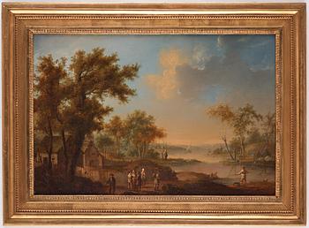 Johan Philip Korn, Landscape with figures and a  town in the background.