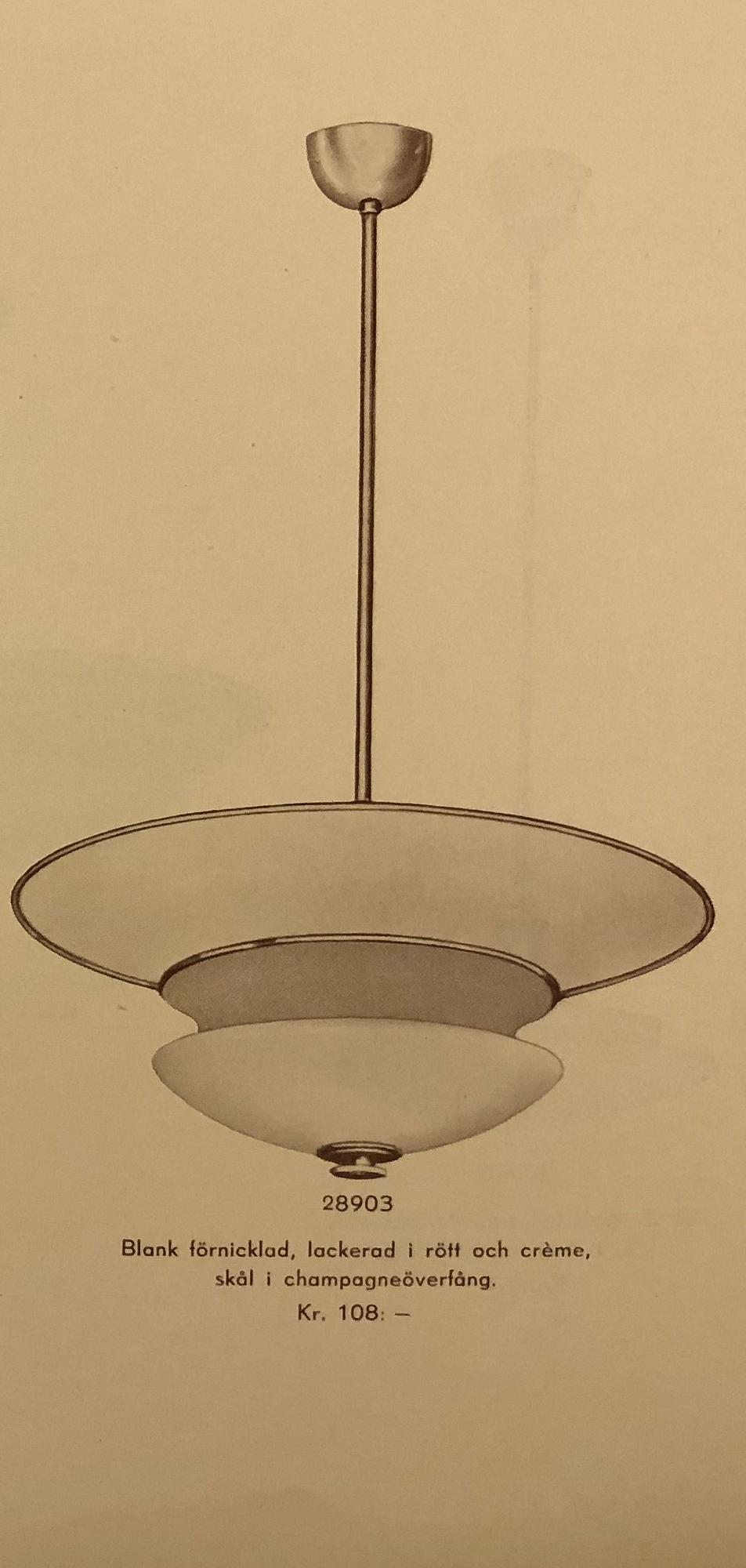 Erik Tidstrand, a ceiling lamp model 28903, Nordiska Kompaniet, 1930s.
