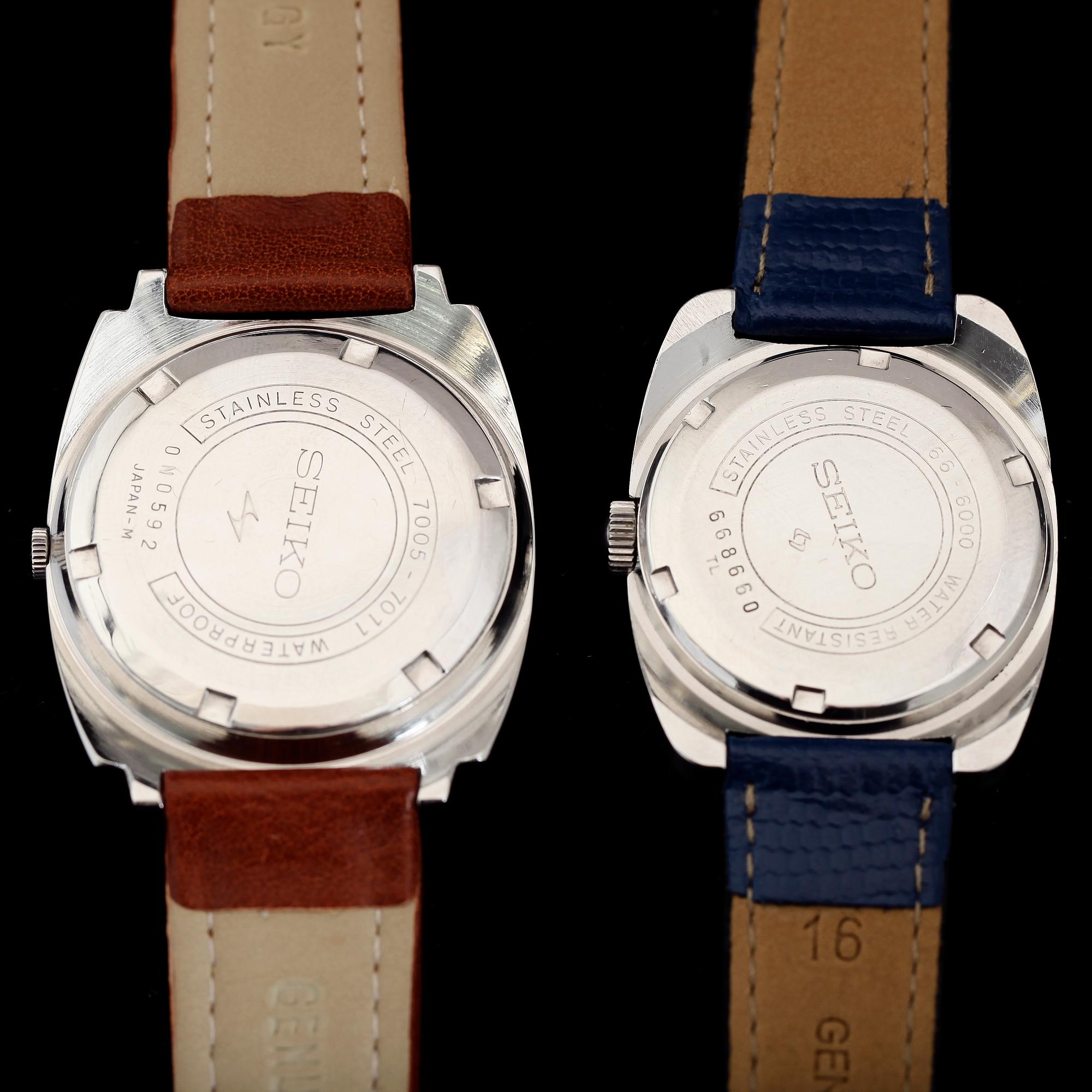 ARMBANDSUR, 2 st, stål, Seiko, 1970-tal.
