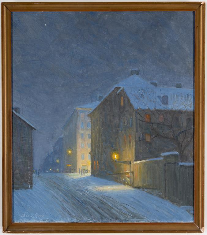 A Stockholm Söder street scene by ARON GERLE, oil on canvas, signed.