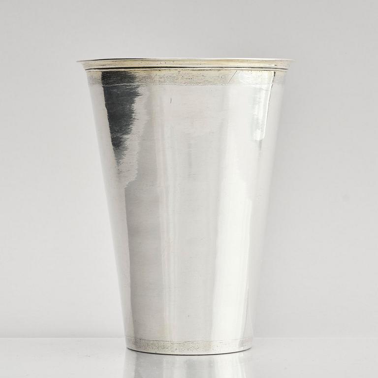 A Swedish late 17th century parcel-gilt silver beaker, mark of Johan Lund, Stockholm 1697.