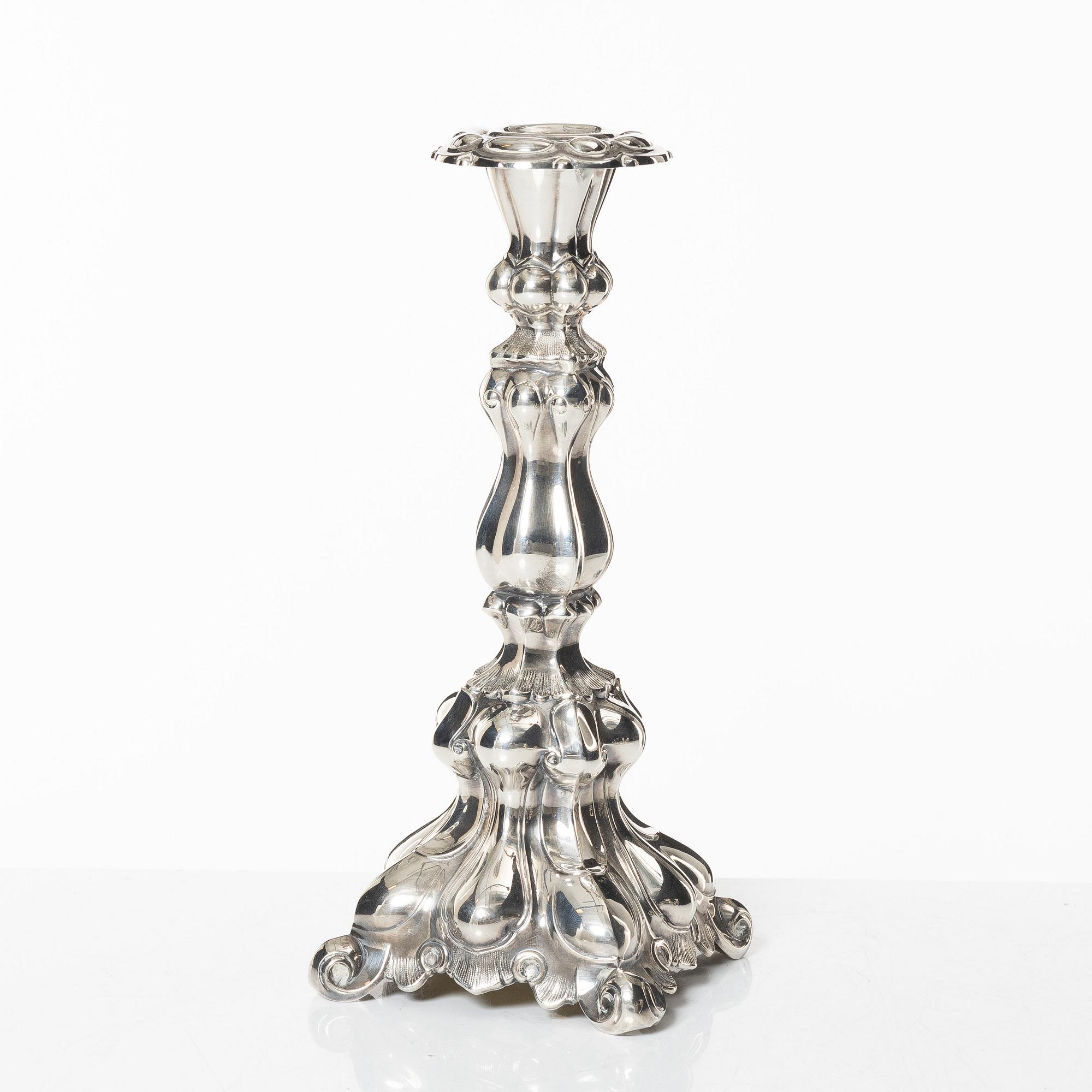 A silver candelabrum, marks of Kultakeskus Oy, Hämeenlinna, Finland 1973.