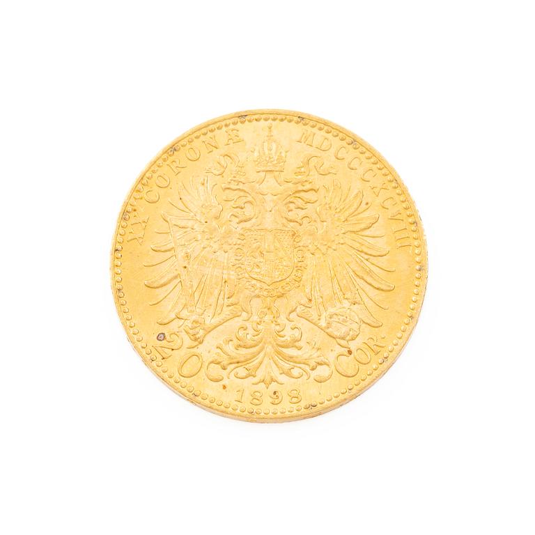 Guldmynt, Österrike-Ungern, 20 Corona, 1898.