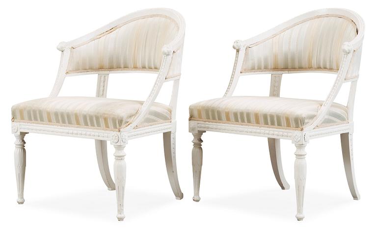 A pair of late Gustavian circa 1800 armchairs.