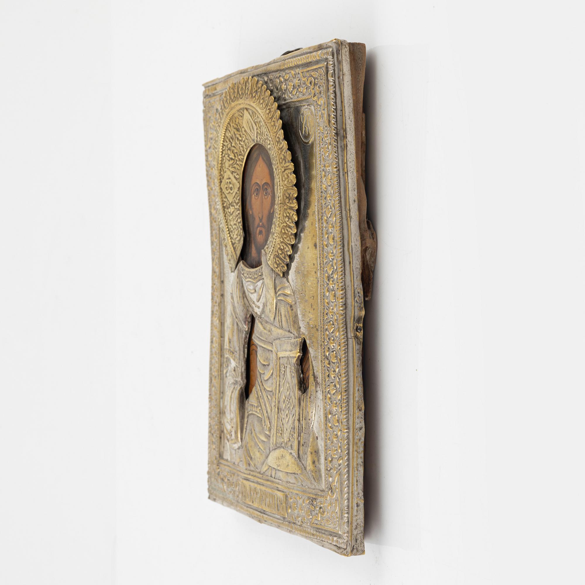 Icon with silver plate, late 19th/early 20th century.