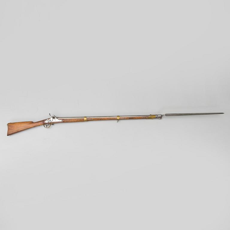 A Swedish percussion rifle 1845 pattern with bayonet.