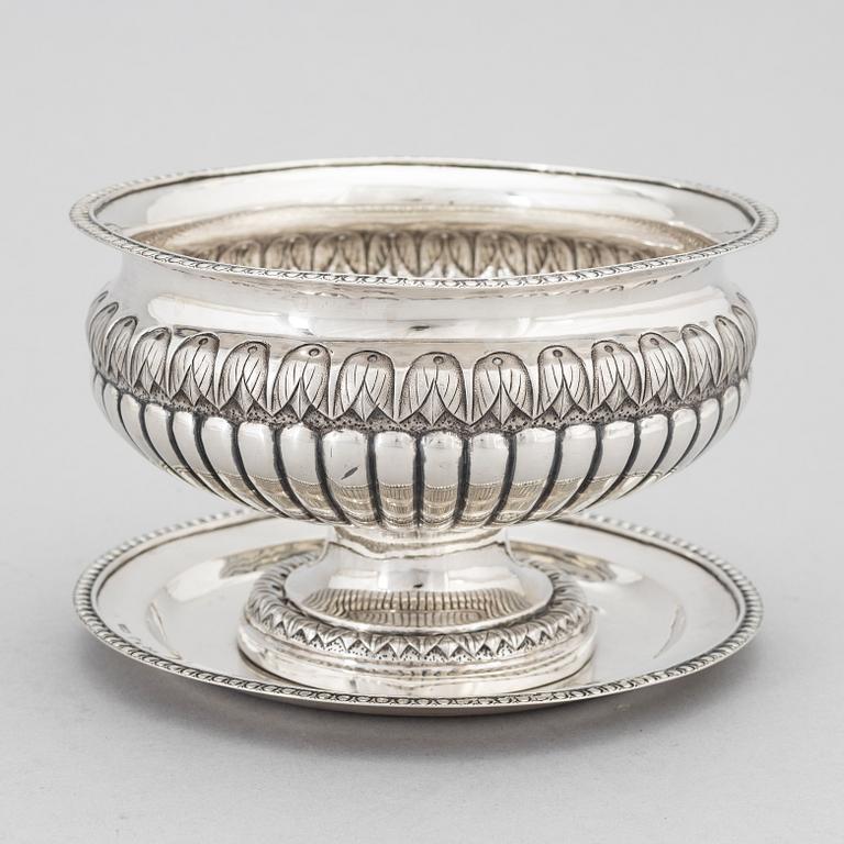 A Swedish Silver Empire Sauce Bowl With Dish, mark of Mikael Olof Barkman, Varberg 1834.