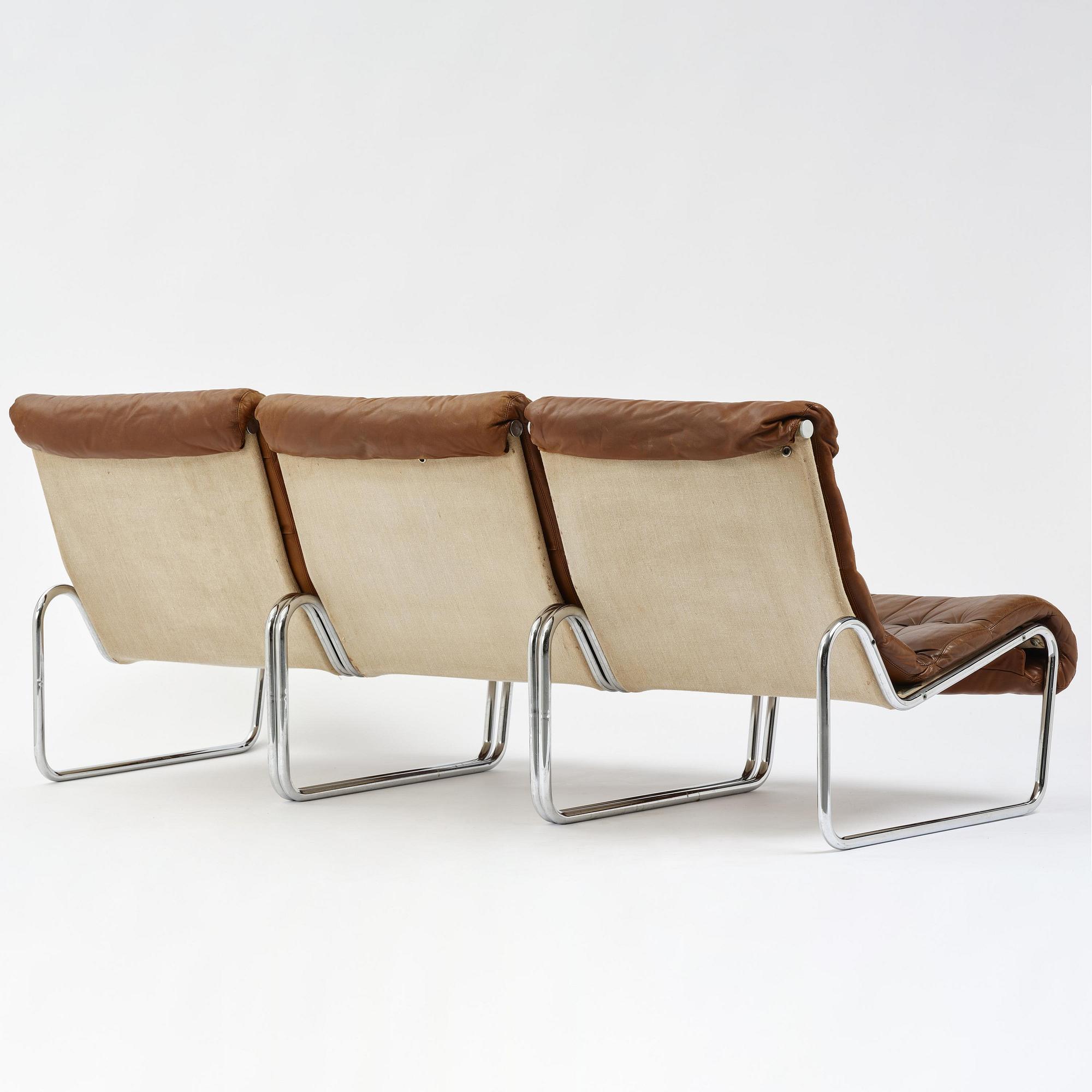 Bruno Mathsson, fåtöljer/soffmoduler, tre stycken, "Sonja", Dux, 1970-tal.
