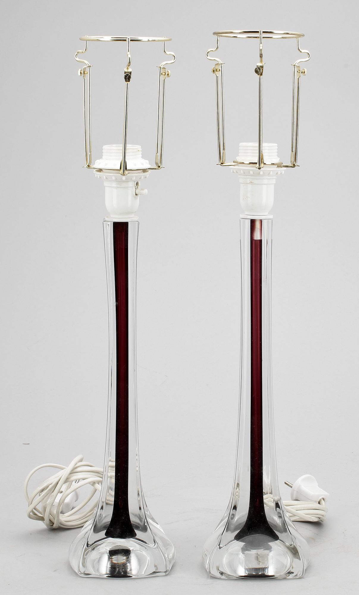 BORDSLAMPOR, ett par, glas, Paul Kedelv Flygsfors, 1950/60-tal.