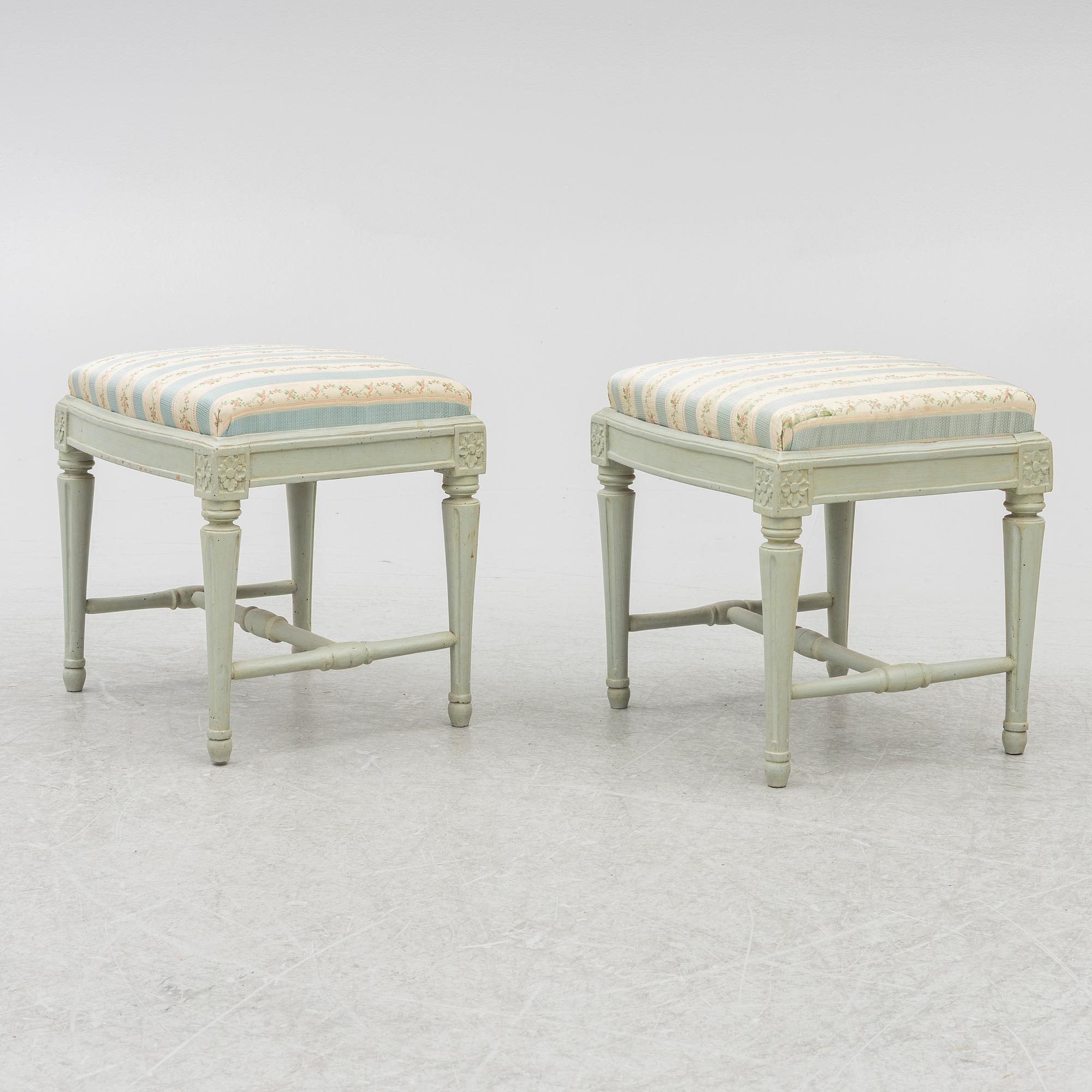 A pair of Gustavian stools, Sweden, late 18th century.
