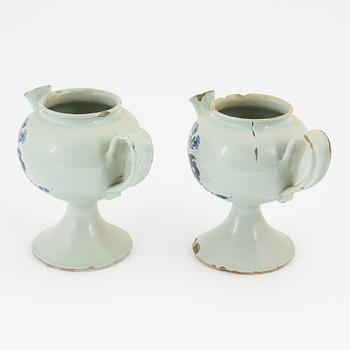 A pair of glazed earthenware apothecary pots, 18th century, presumably Holland.