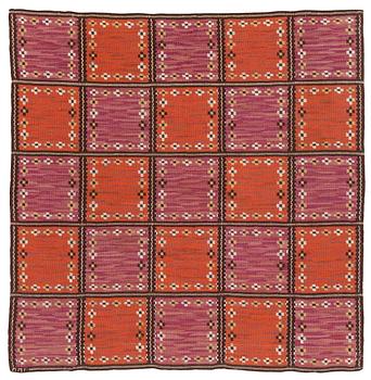 133. Märta Måås-Fjetterström, vävnad, "Kvadrater, röd", rölakan och gobelängteknik, 140 x 140 cm, signerad MMF.
