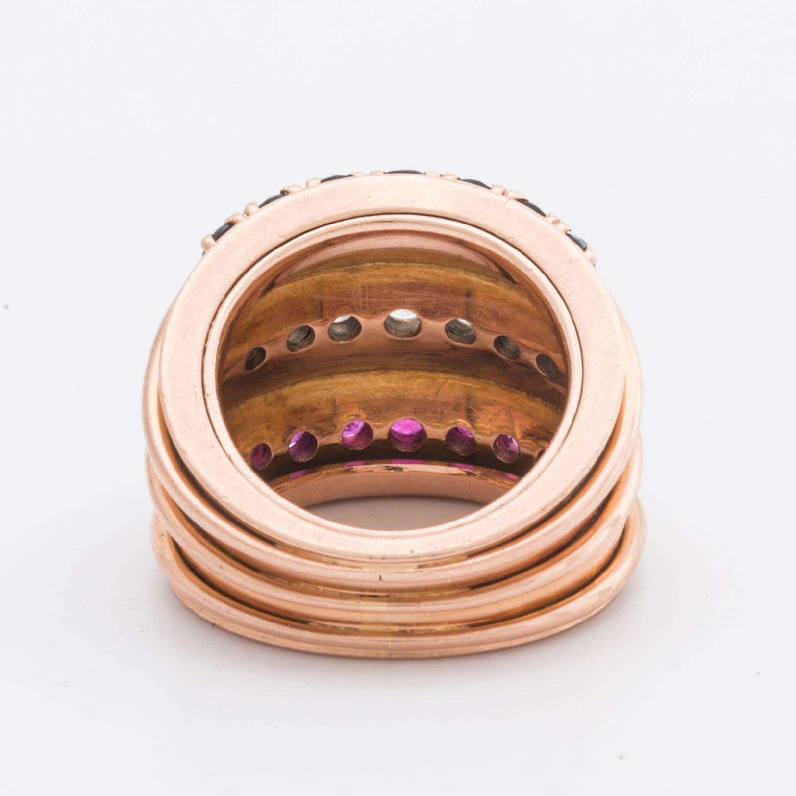 RING 14K gold w brilliant-cut diamonds approx 0,50 ct, sapphires and rubies.