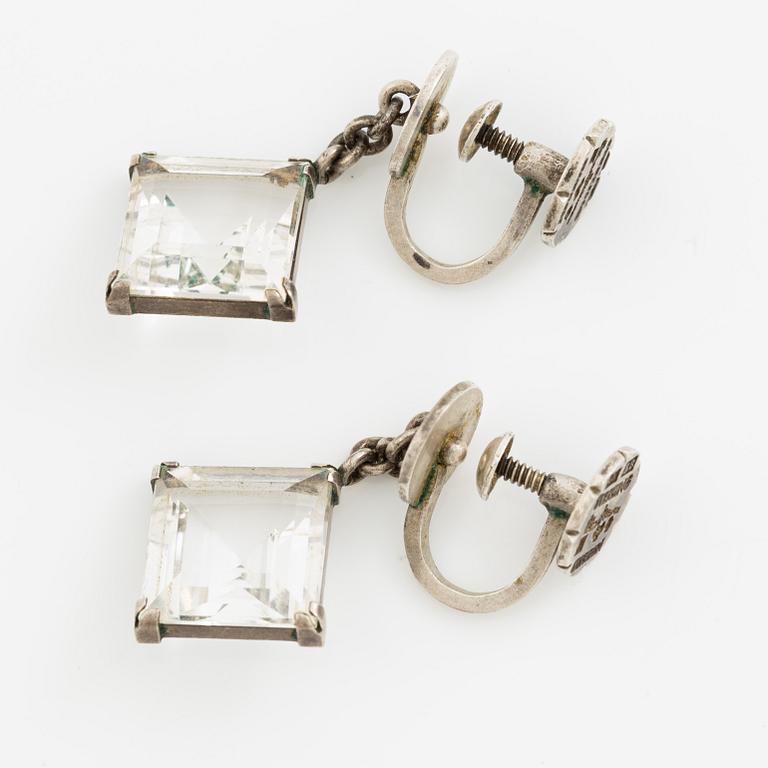 Wiwen Nilsson, a pair of earrings, sterling silver and step-cut rock crystal, Lund 1943.