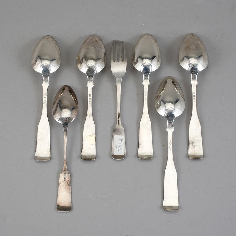 BESTICK, 5+1+1 st, silver. Snäckmodell, Finland, 1800-tal. Total vikt 382 g.