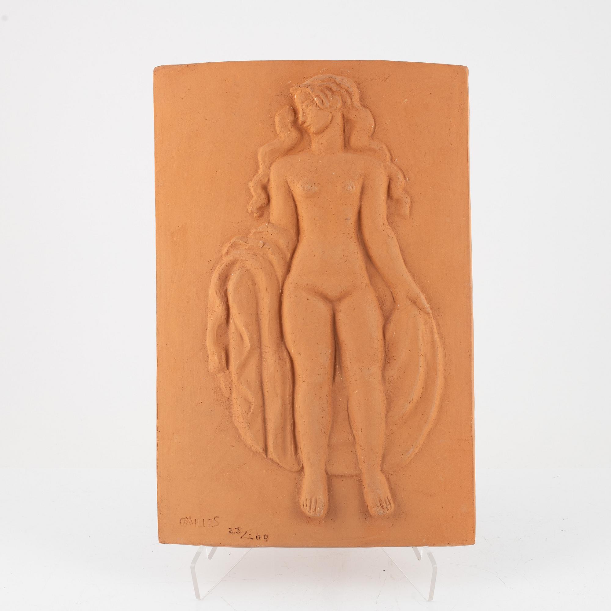 Carl Milles, efter, väggplakett, terracotta stämpelsignerad.
