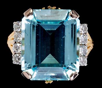 872. An aquamarine and diamond ring, 1960's.