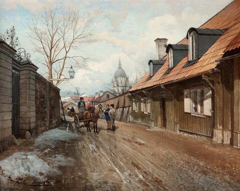 Victor Forssell, "Stigbergsgatan med Katarina kyrka" (Street scene with Katarina Church in the background).