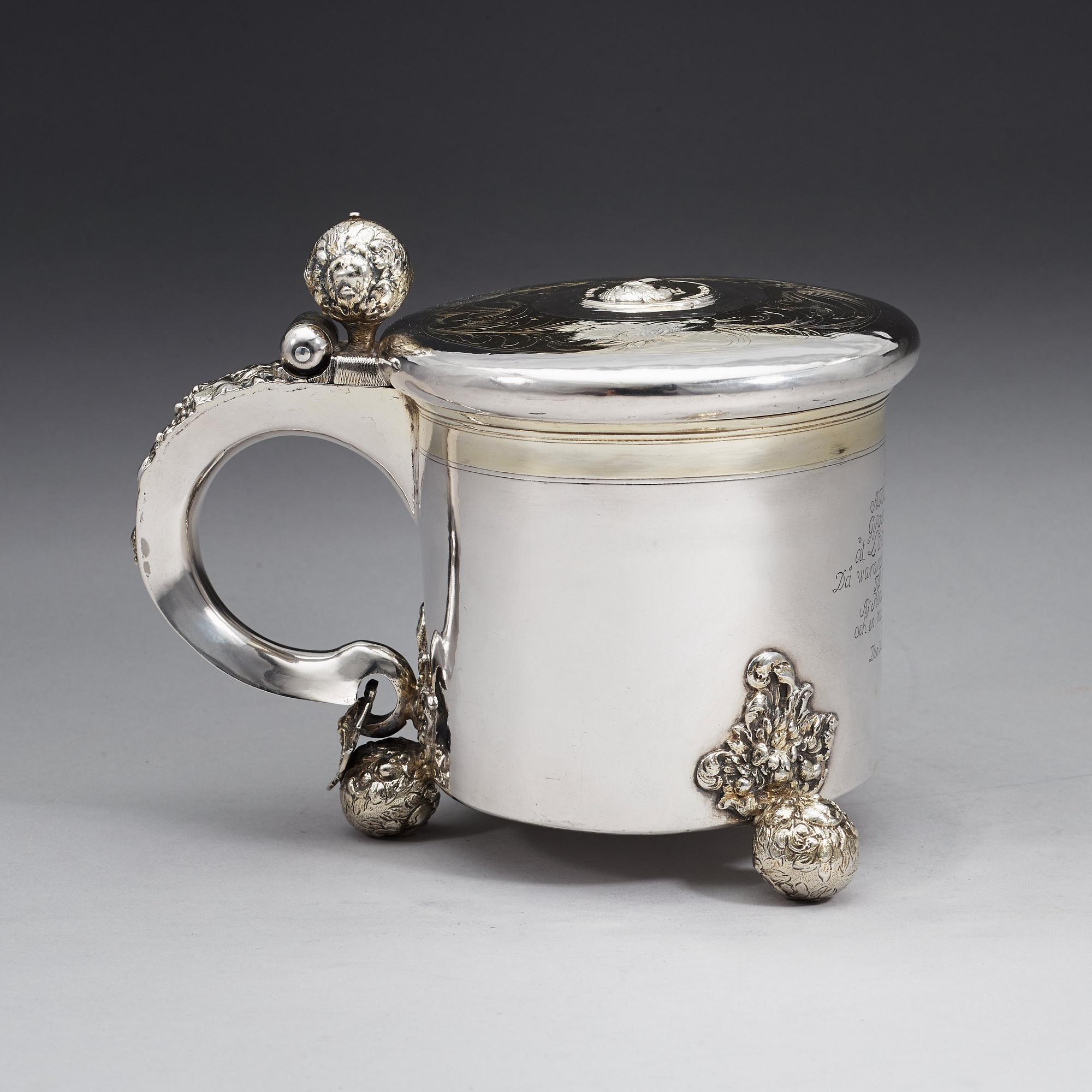 A Swedish late 17th century parcel-gilt tankard, marks of Didrik Hansson Hysing, Stockholm 1699.