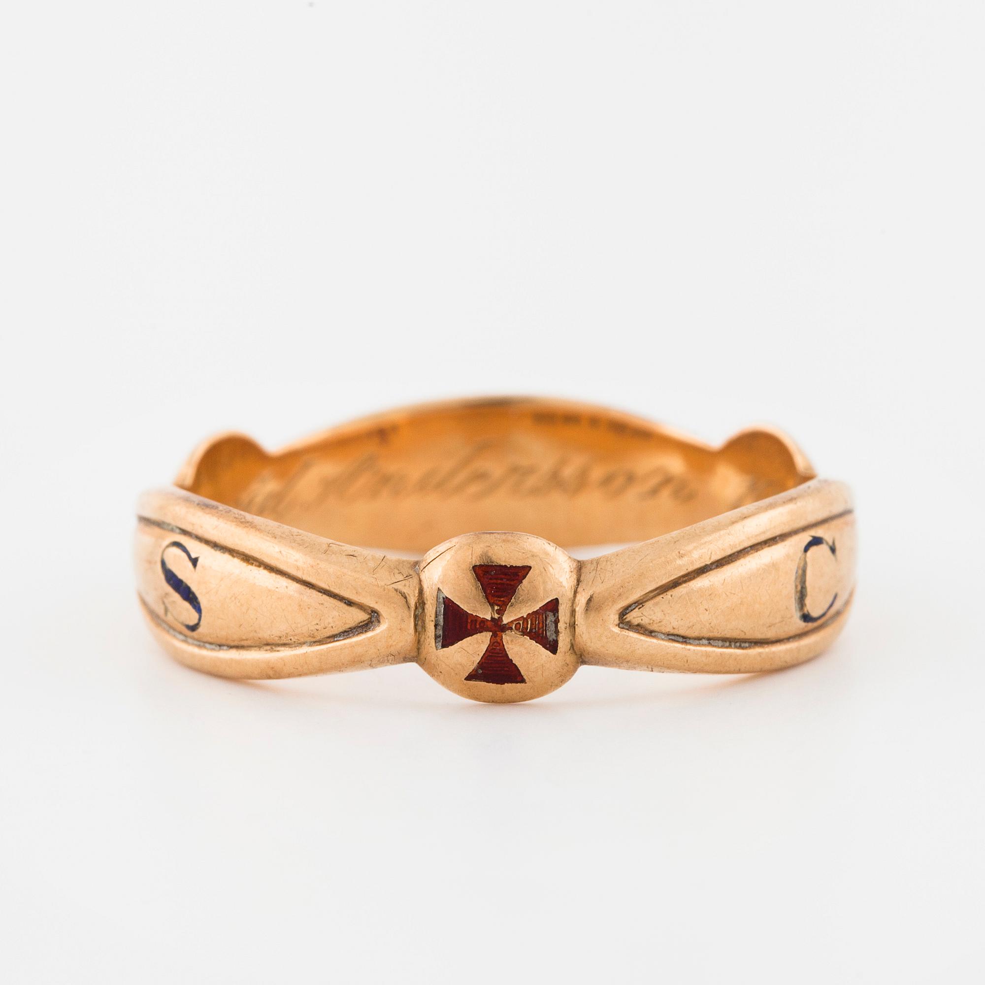 RING, guld, frimurarorden, John Pettersson,Stockholm, 1921.