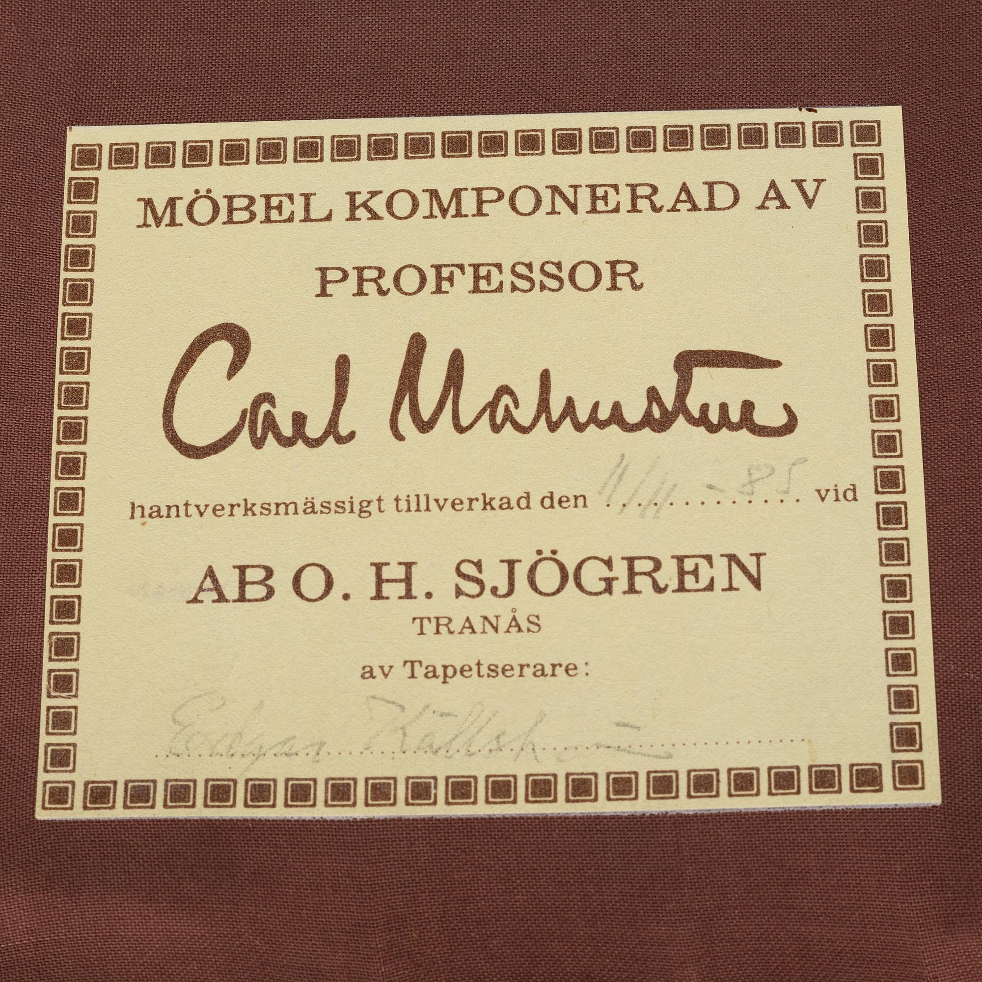Carl Malmsten, fåtöljer, ett par, "Farmor", AB O.H: Sjögren, Tranås, 1985.