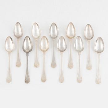 A set of eleven Swedish silver table spoons, mark of Gustaf Theodor Folcker, Stockholm 1845-46.
