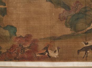 A long scroll painting after Zhao Yong (Zhao Zhongmu 1289-1369), ink and colour on paper and on silk, Qing dynasty.