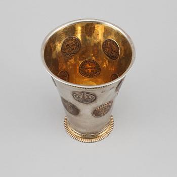 A Swedish 18th century parcel-gilt beaker, marks of Magnus Myrman, Norrköping (1706-1730).