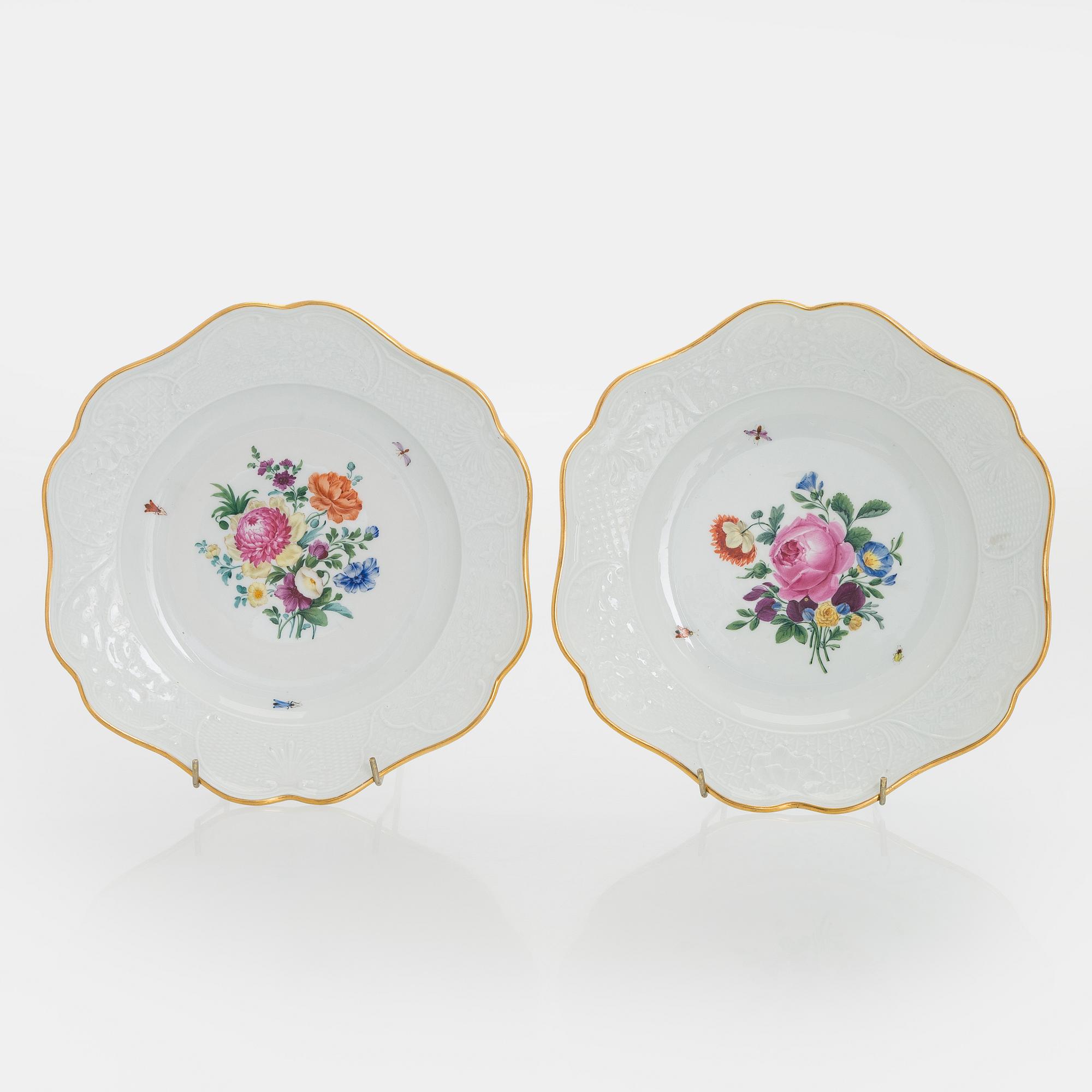 Meissen, four porcelain plates, 19th–20th century.