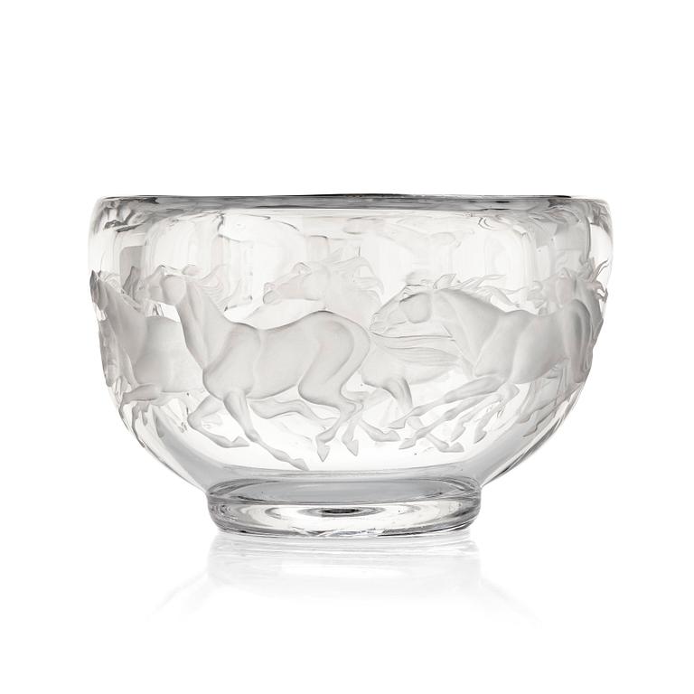 Vicke Lindstrand, a unique engraved glass bowl, reportedly a special commission ca 1972, Kosta, Sweden engraved by Tage Cronqvist.