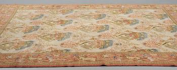 A carpet, a semi-antique Spanish, probably Madrid, ca 289,5-293 x 251-254 cm (as well as ca 1-2 cm flat weave at the.