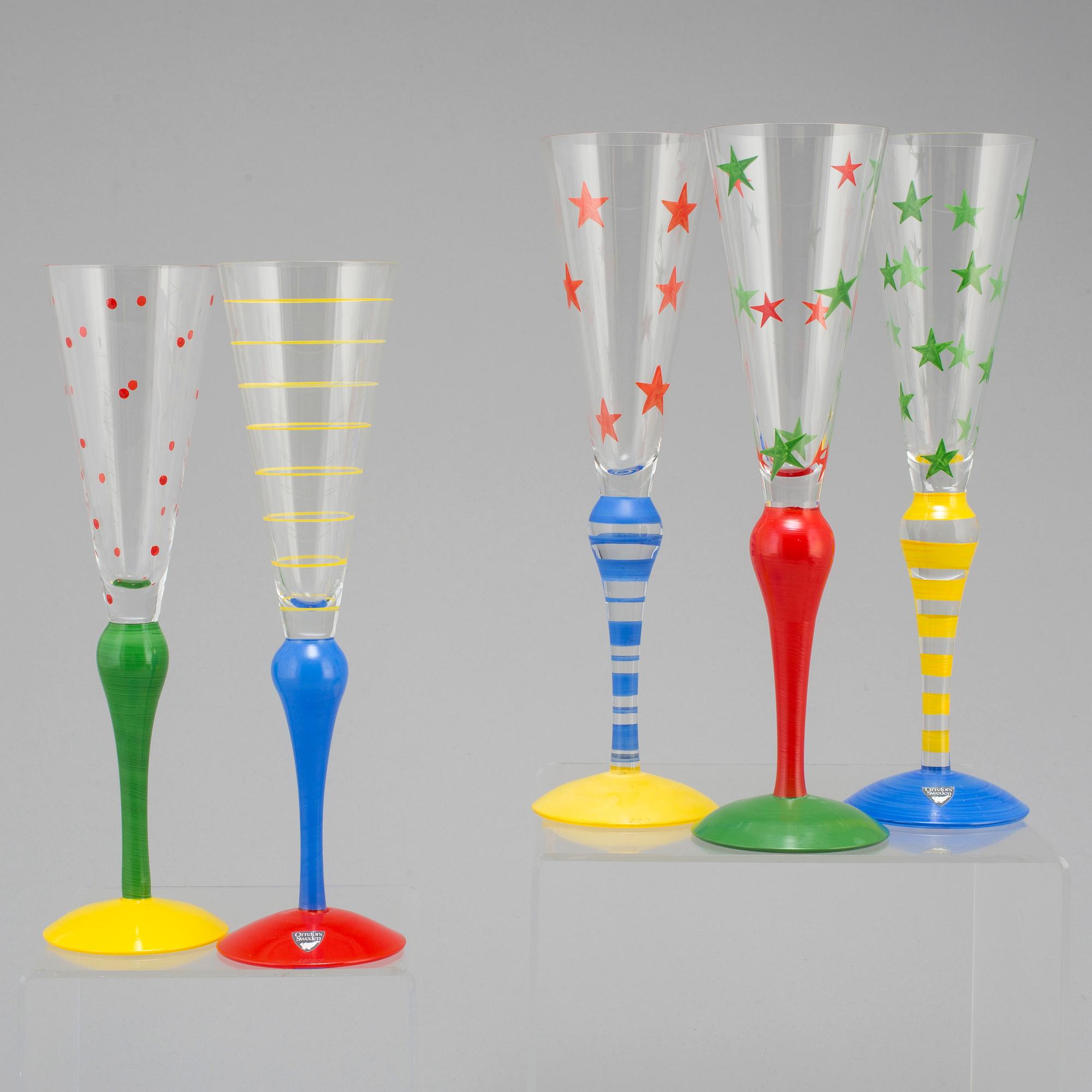 ANNE NILSSON, glas, 8 st samt skål, glas, "Clown", Orrefors.