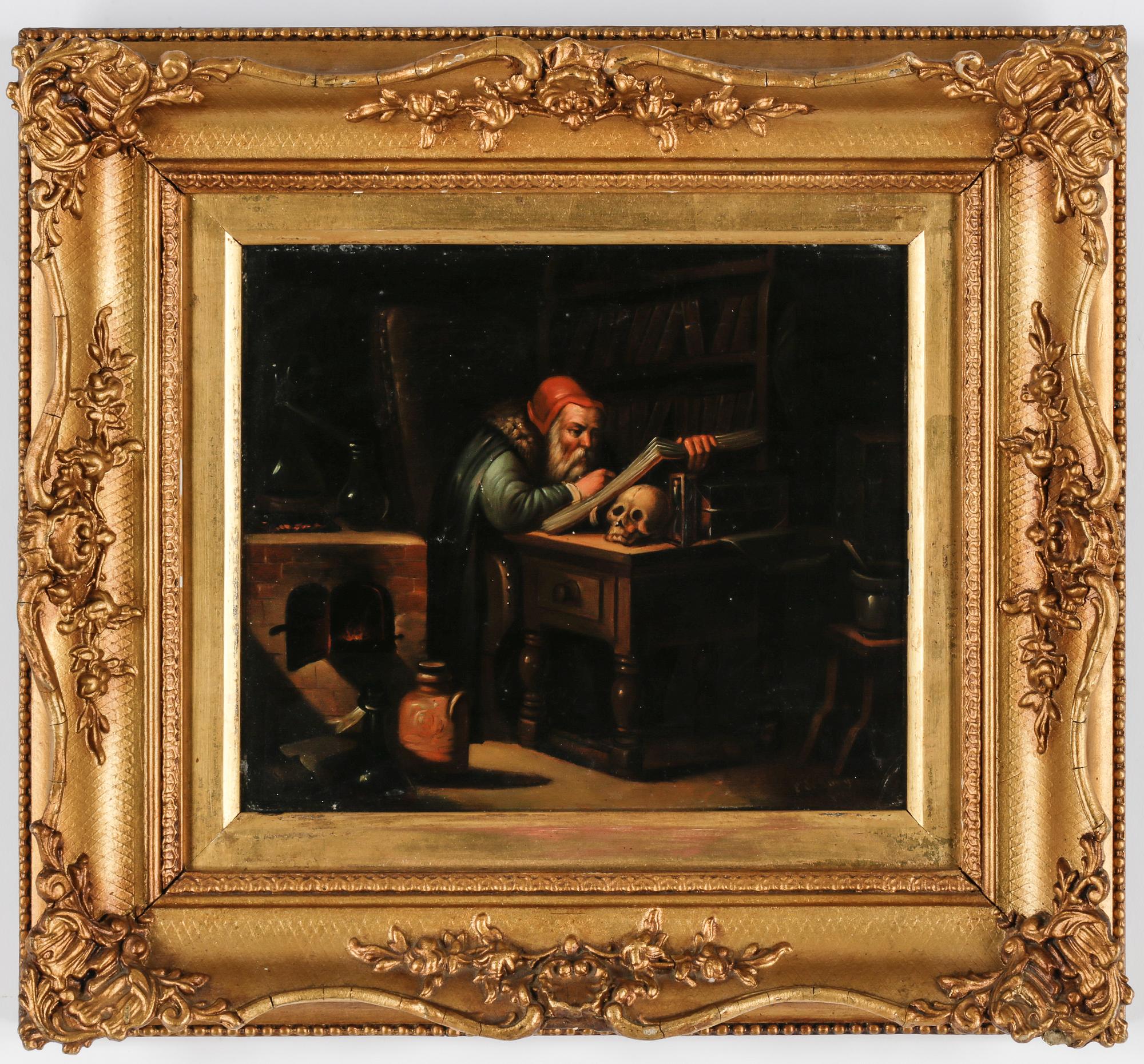 OKÄND KONSTNÄR, olja på pannå. 1800-tal. Bär signatur E de Borg (?).