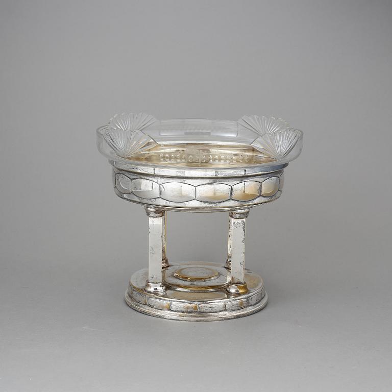 UPPSATSSKÅL, nysilver och glas. 1920-tal.
