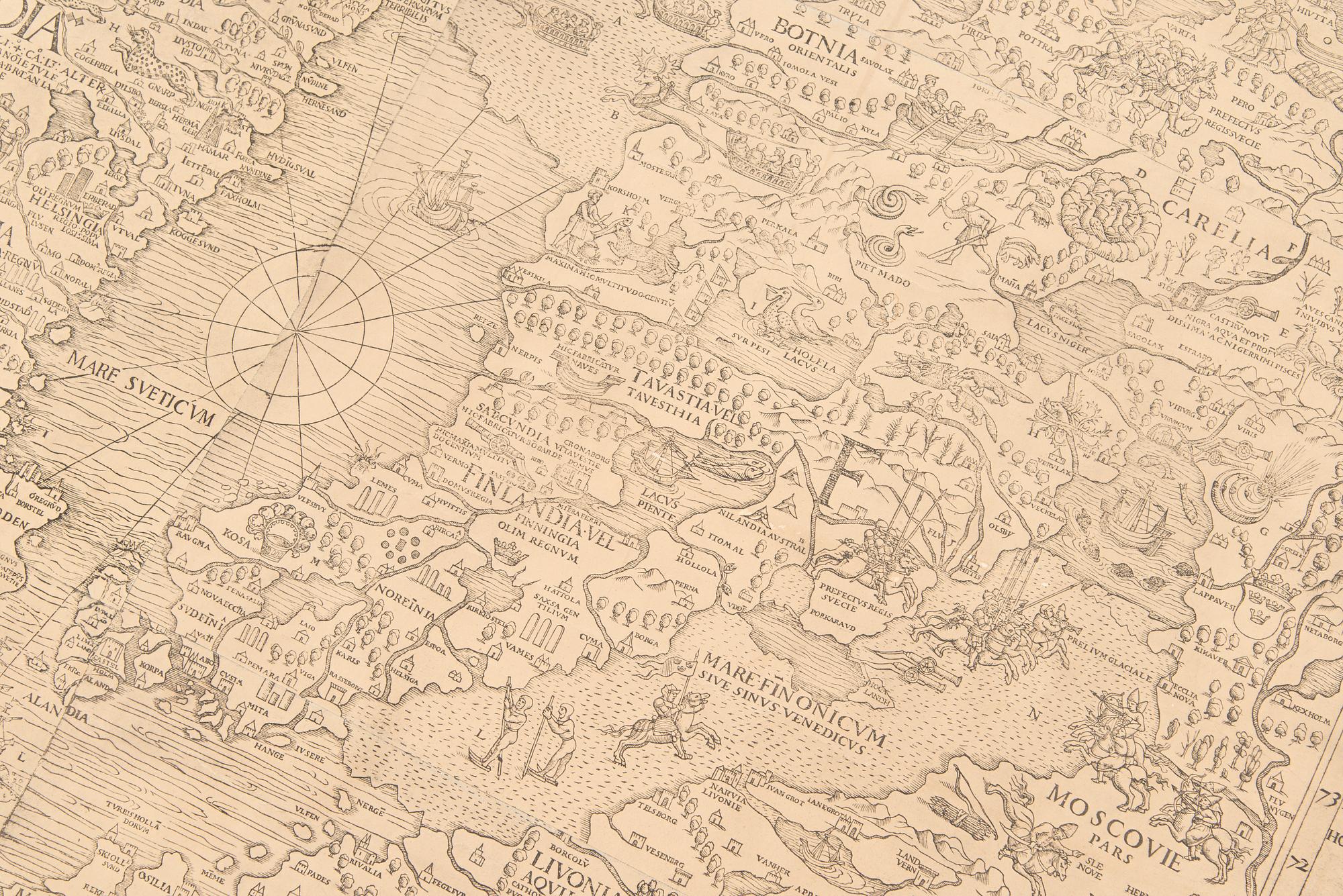 A reproduction of the 1539 Carta Marina by Olaus Magnus, printed in 1949 by Malmö Ljustryckanstalt, Sweden.