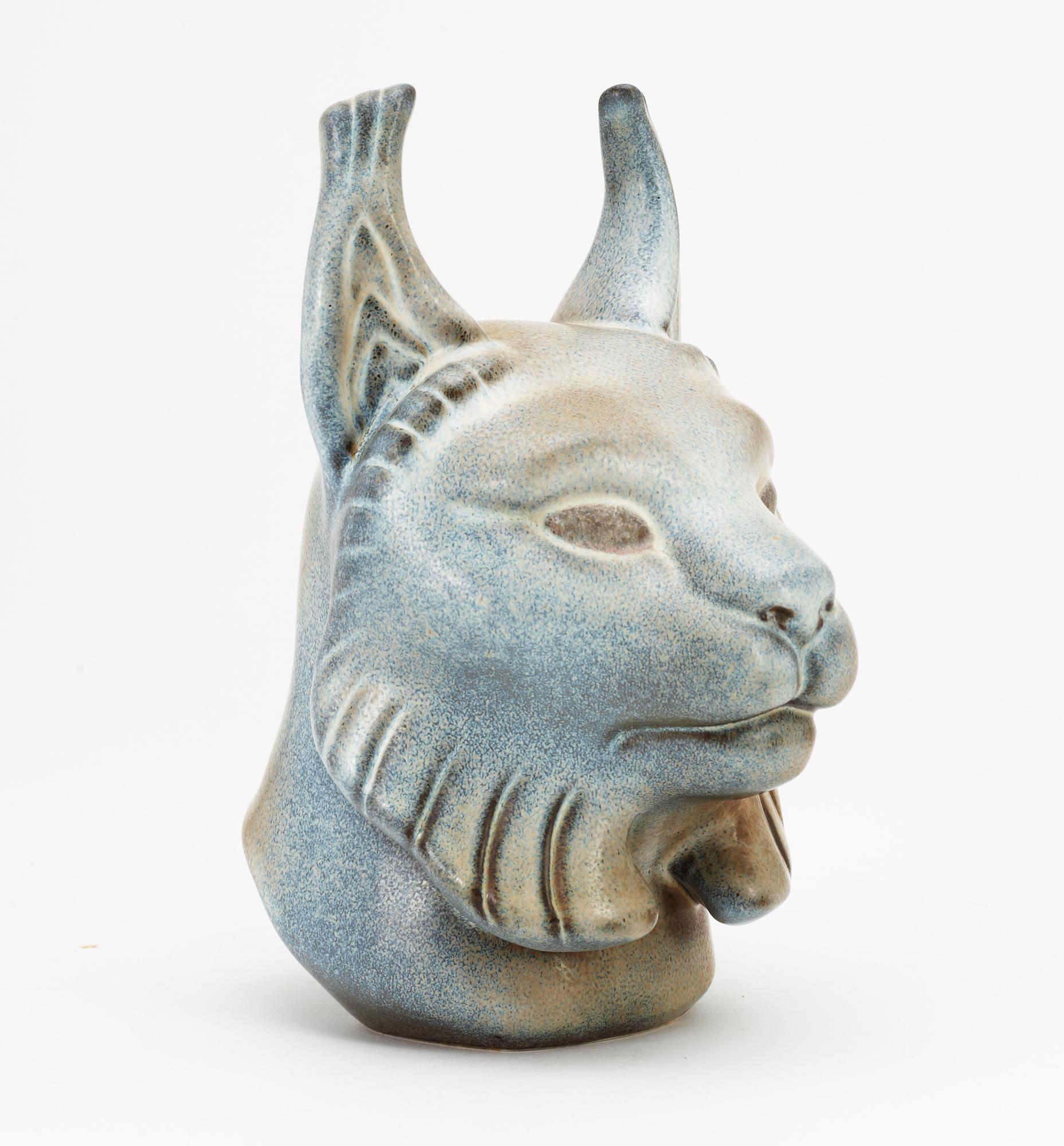 A Gunnar Nylund stoneware figure of a lynx head, Rörstrand.