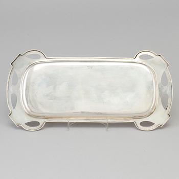 A German Art Nouveau silver serving tray, maker's mark Carl Frey & Sohne, Breslau c. 1920.