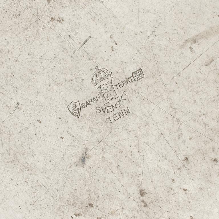 A tray in pewter, made by CG Hallberg in Stockholm, 1933.