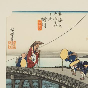 Ando Utagawa Hiroshige, after, a woodblock print in colours, 20th Century.