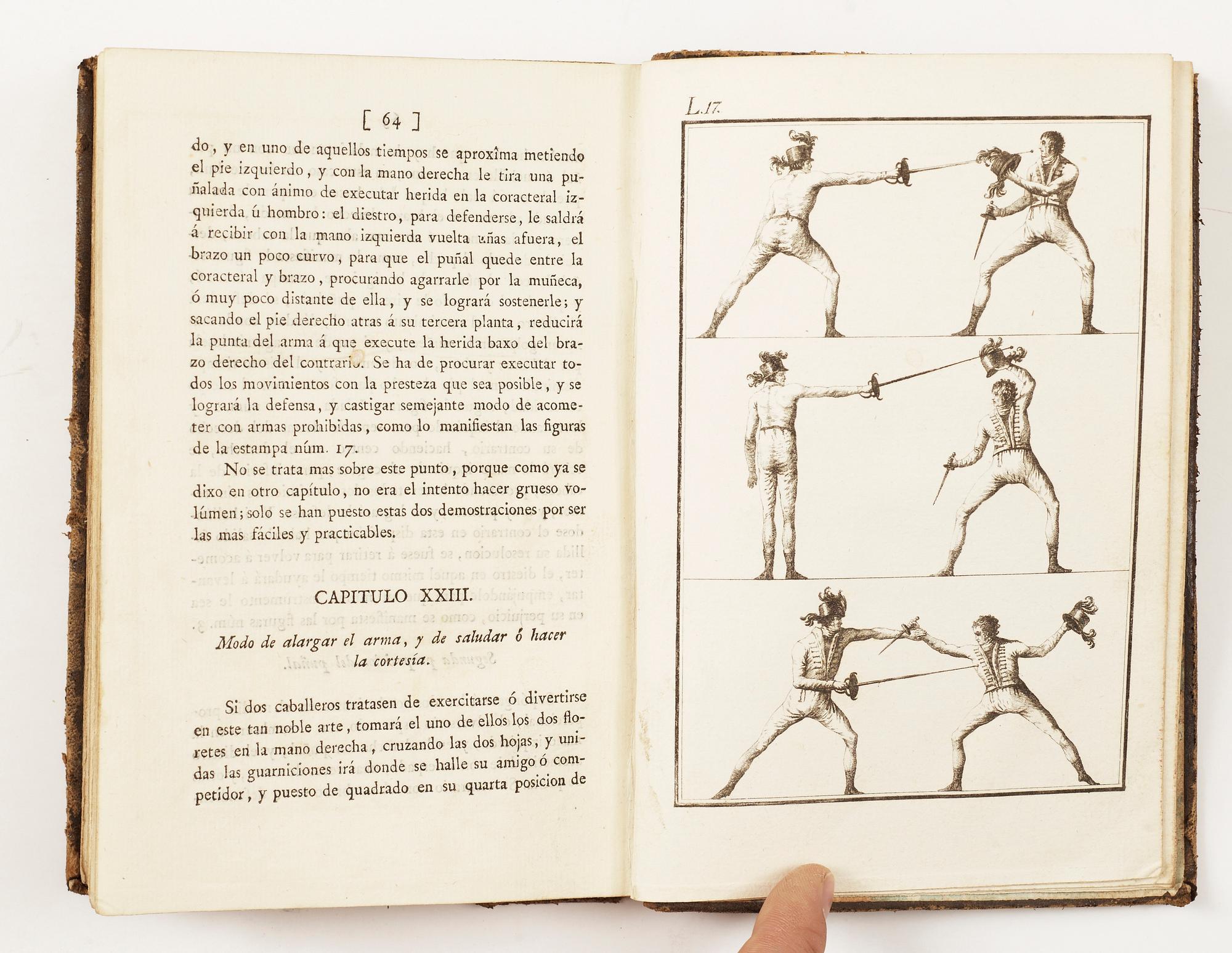 BOK, "Principios universales y reglas generales de la verdadera destreza del espadin" av Manuel A de Brea, Madrid 1805.