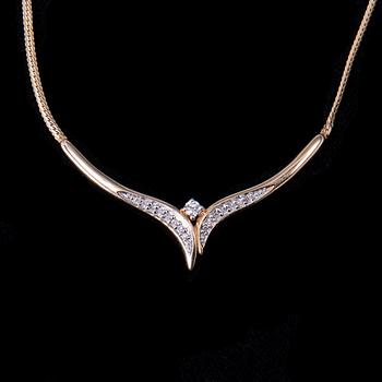 Halssmycke, 14K guld, briljantslipade diamanter. Vikt ca 5,0 g.