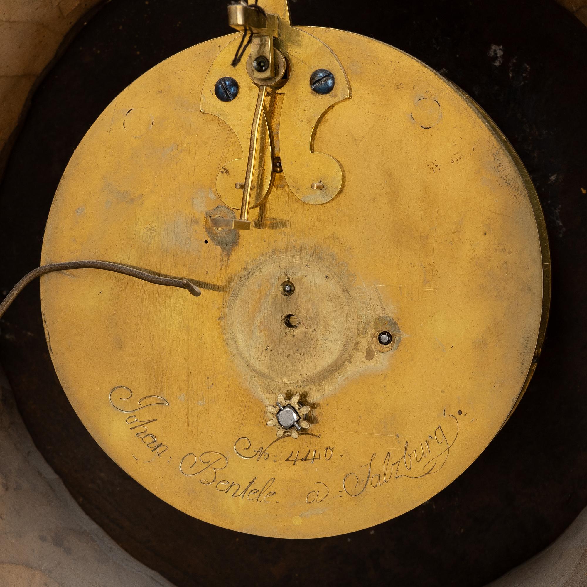 An Austrian Louis XVI giltwood cartel clock by J. Bentele (watchmaker in Salzburg ca 1780).