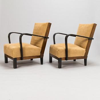 A pair of 1930s 'Panu' armchairs model 234, Asko Finland.