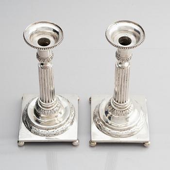 A pair of Swedish 18th century silver candelsticks, marks of Pehr Zethelius, Stockholm 1797.