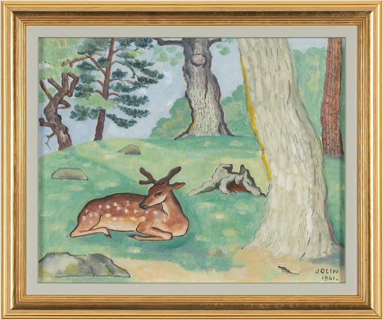 Einar Jolin, Landscape with resting deer.