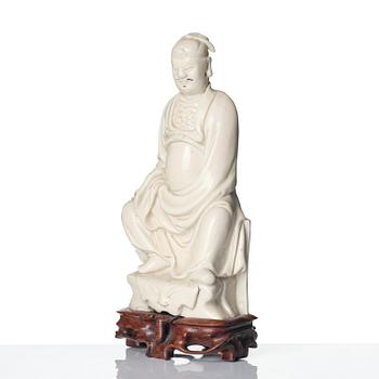 A blanc de chine figure of Guandi, Qing dynasty, 18th century.