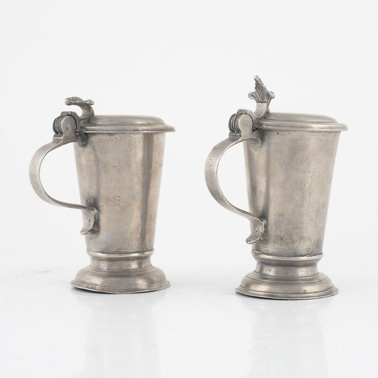 Two  pewter tankards, mark of Lars Lundwall the elder, Jönköping 1733.