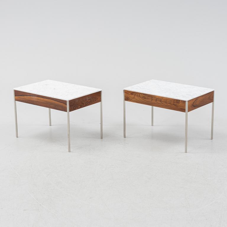 A pair of rosewood and marble side tables, Luxus, Vittsjö.