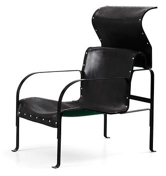 A John Kandell black lacquered metal and black leather easy chair, 'Singel', Källemo, Värnamo, Sweden 1982.